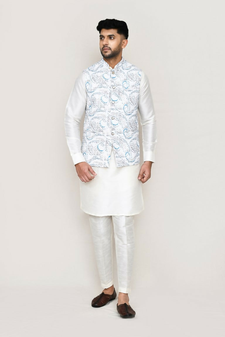 Joban Fashion White Colored Art Silk Fabric Kurta, Jacket With Straight Fit Pant | Grocsy