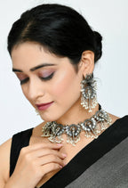 Mominos Fashion Johar Kamal Oxidised Silver-Plated Ganesha Design Necklace Choker Set | Grocsy