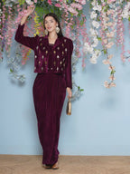Joban Fashion Wine Hand Embellished Jacket with inner and skirt | Grocsy