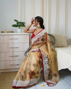 Vamsee 3 Latkan Brown Organza Saree | Grocsy