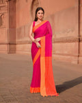 Joban Fashion Women Orange & Pink Trendy Cotton Saree | Grocsy