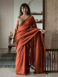 Suta Rust Solid Cotton Blend Saree | Grocsy