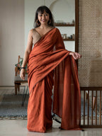 Suta Rust Solid Cotton Blend Saree | Grocsy