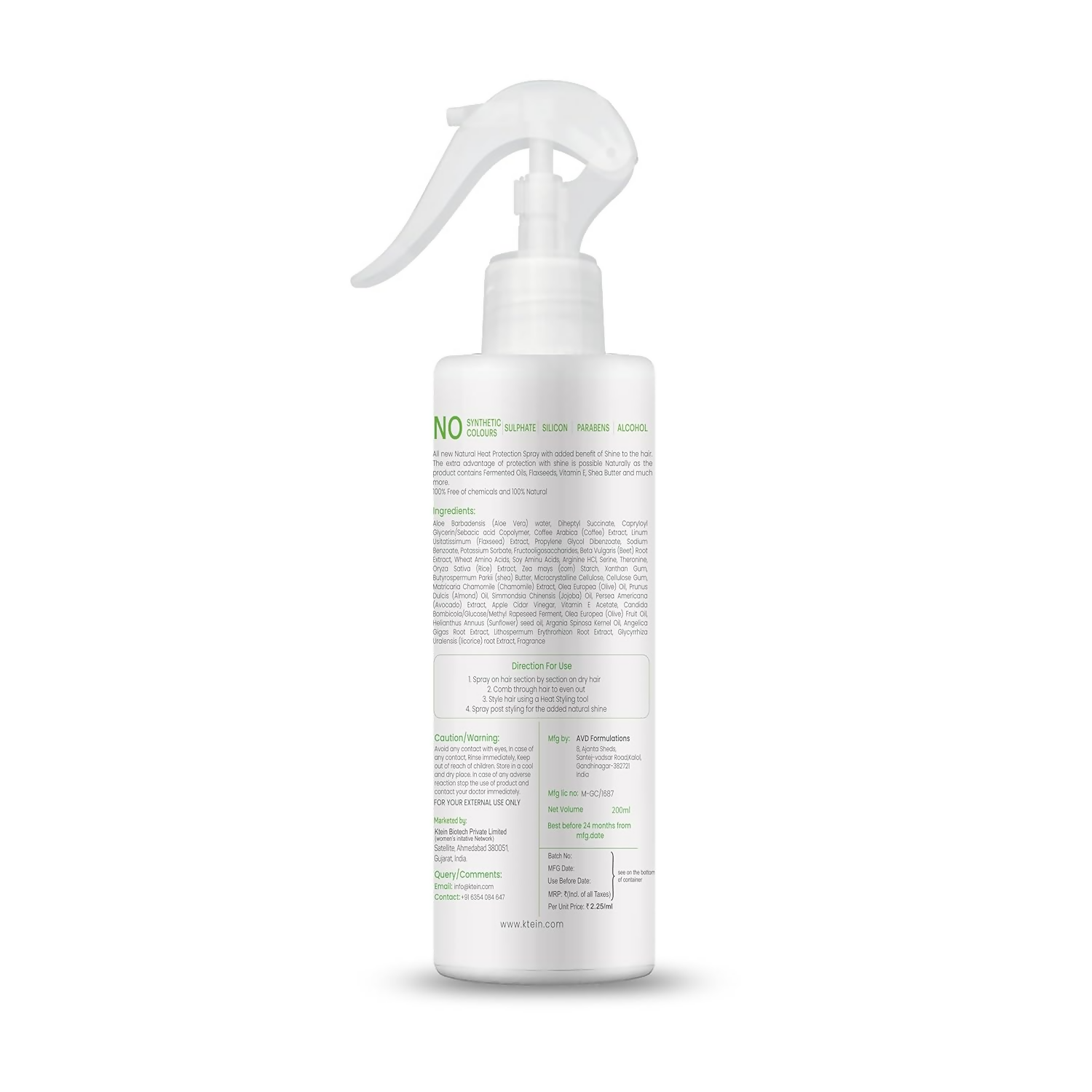 ktein 100% Plant Based Natural Hair Heat Protection with Xtra Shine Spray Hair Spray | Grocsy