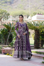 Joban Fashion Wine Viscose Jacquard Sequence Embroidery Work Kurta Set | Grocsy