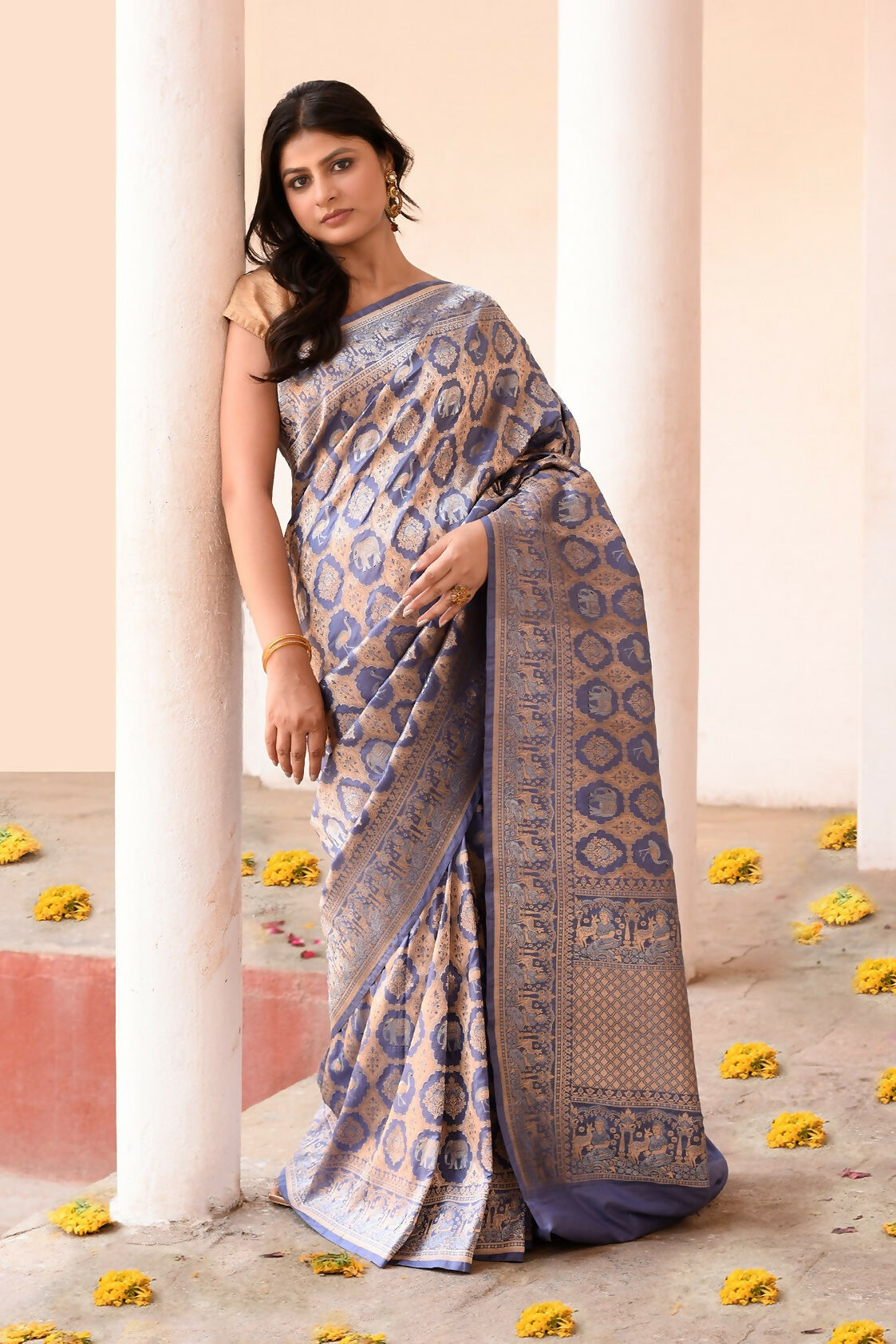 Joban Fashion Lavender Pure Katan Pure Handloom Banarasi Silk Saree | Grocsy