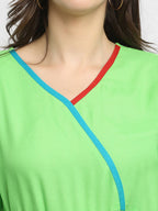 Rudra Bazaar Lime Green Flared Kurta with Belt | Grocsy
