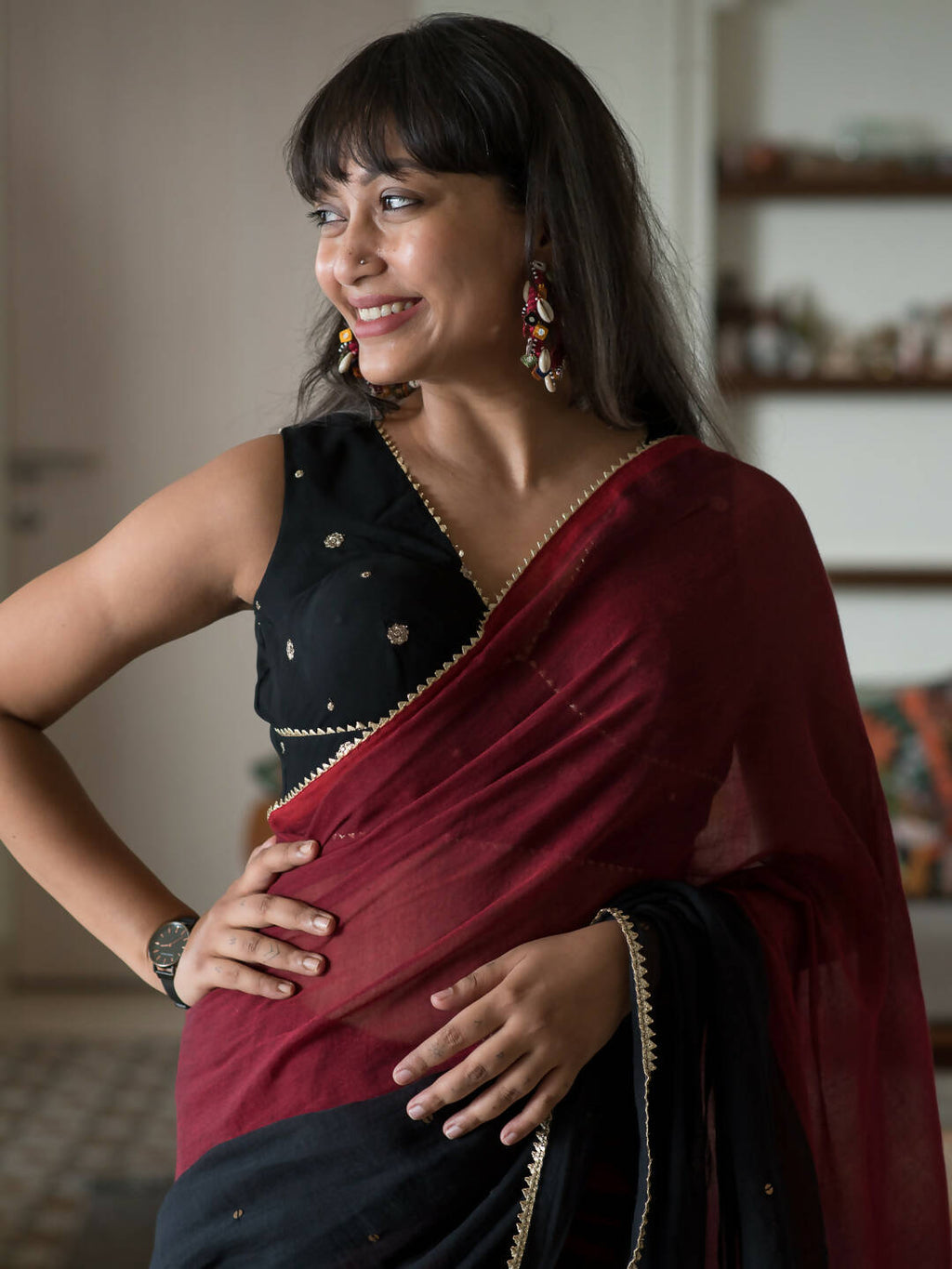 Suta Black Woven Design Pure Cotton Saree | Grocsy