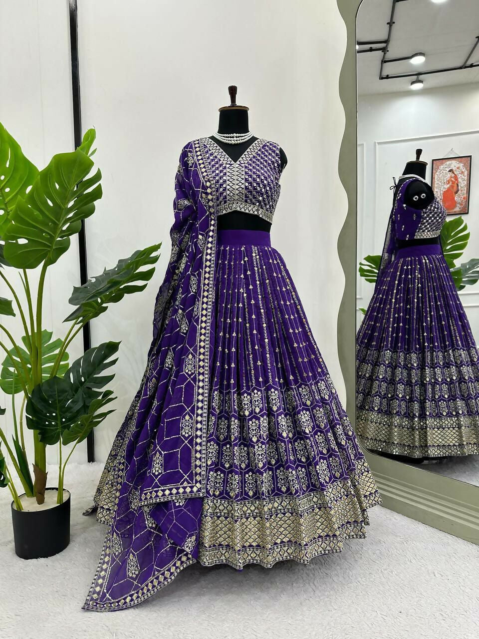 Jyoti Fashion Women's Royal Blue Faux Georgette Sequins with Thread Embroidered Designer Lehenga Choli Set | Grocsy