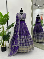 Jyoti Fashion Women's Royal Blue Faux Georgette Sequins with Thread Embroidered Designer Lehenga Choli Set | Grocsy
