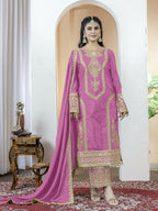 Teeya Creation Baby Pink Color Chinnon Silk Embroidery Work Fully Stitched Salwar Suit | Grocsy
