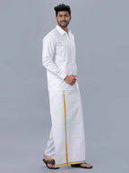 Ramraj Cotton Mens Pure Cotton 3/4 Inch Gold Jari Dhoti - White | Grocsy