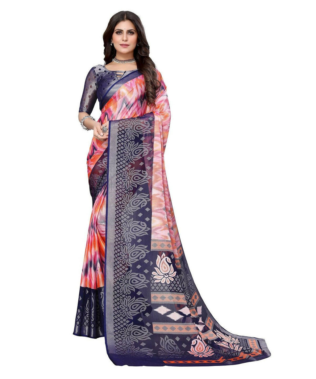 Vamika Navy Blue Chiffon Brasso Bollywood Style Woven Saree (KARUNA NAVY) | Grocsy