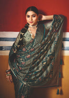 Joban Fashion Teal Blue Dull Moss Brasso Saree | Grocsy