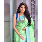 DEIANA'S Beautiful Designer Golden zari Soft Lichi Silk Saree - Pista | Grocsy