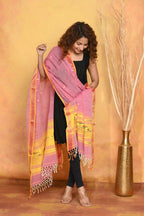 Very Much Indian Handloom Pure Cotton Paithani Dupatta Pink | Grocsy