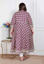 Miravan Plus Size Women'S Cream Embroidered Cotton Anarkali Kurta  | Grocsy