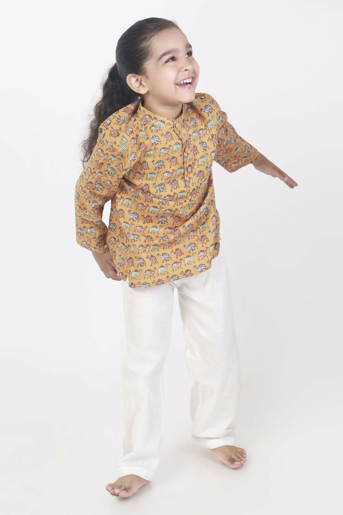 Breathables Kids Cotton Night Suit – Yellow Camel Print Kurta & Pyjama Co-Ord Set For Boys & Girls | Grocsy