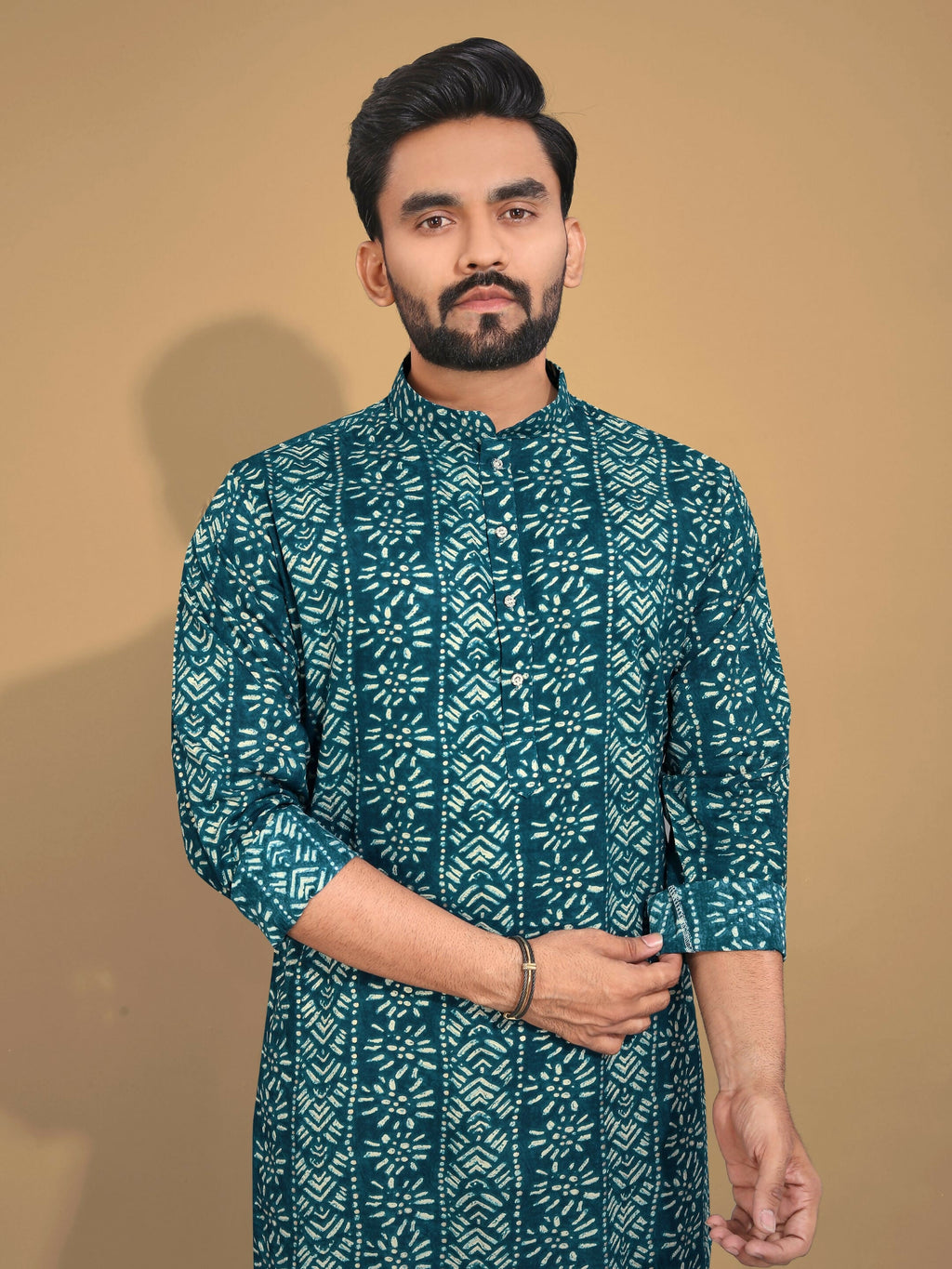 Anaita Teal Printed Cotton Straight Kurta | Grocsy