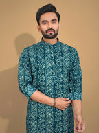 Anaita Teal Printed Cotton Straight Kurta | Grocsy