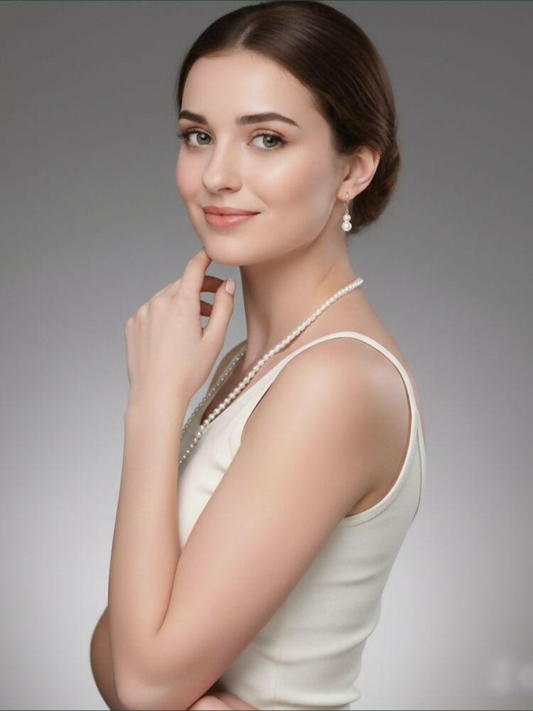 NVR Women Gold Plated White Pearl Necklace With Earrings | Grocsy