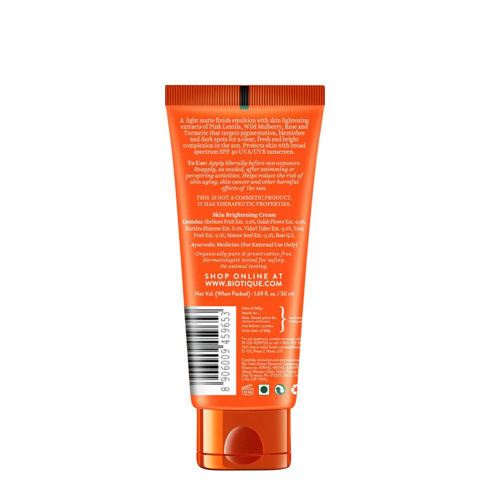 Biotique Bio Pink Lentils 3 In 1 Matte Look Sun Shield SPF 40 | Grocsy