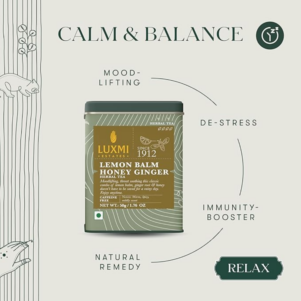 Luxmi Estates Lemon Balm Honey Ginger Herbal Infusion | Grocsy