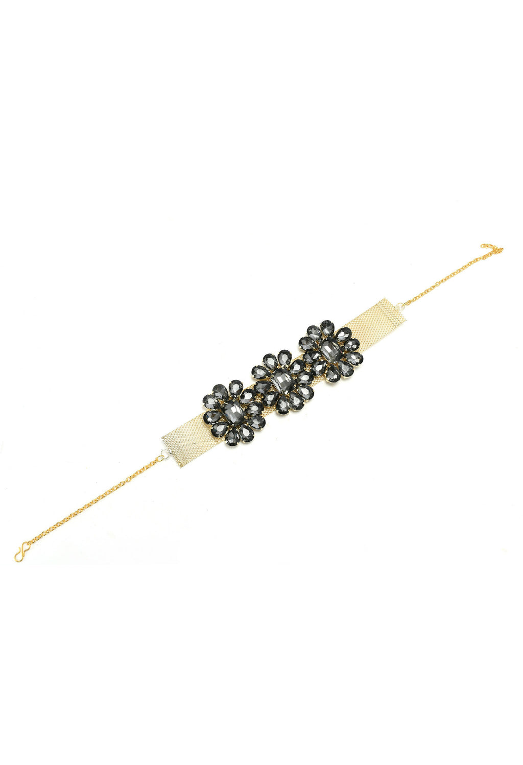 Mominos Fashion Joharkamal Gold-Polished Brass Finish Stone Choker For Women & Girls (Grey) | Grocsy