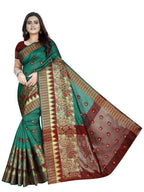 Vamika Banarasi Jaquard Rama Green & Red Weaving Saree | Grocsy