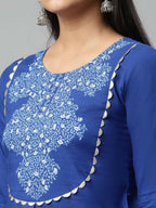 Ahalyaa Womens Royal Blue Pure Cotton Printed Tunic Palazzo Set | Grocsy