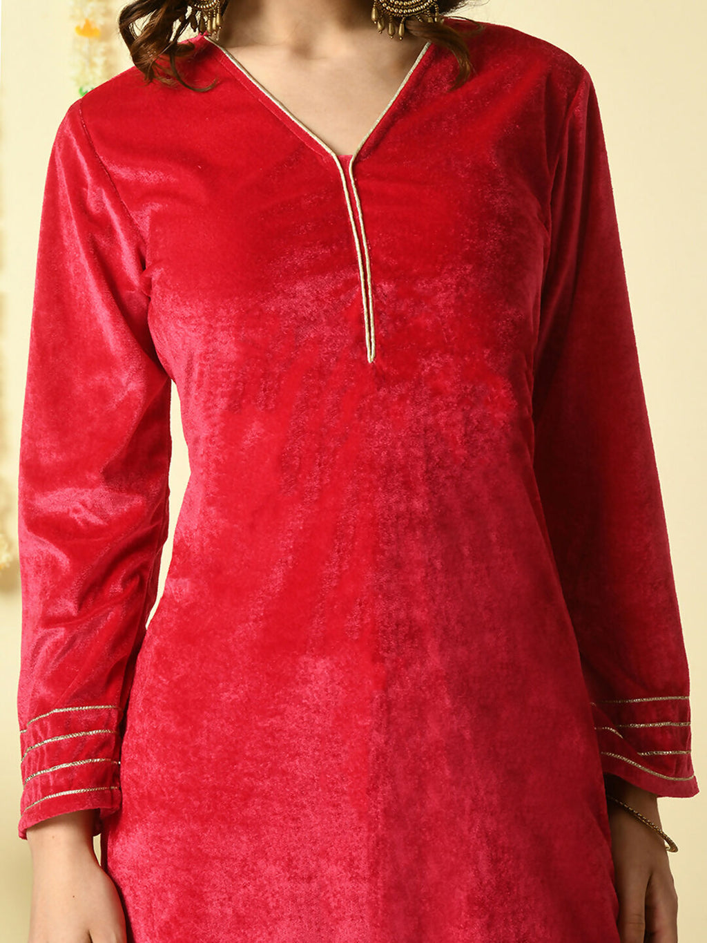 Myshka Women's Pink Velvet Kurta With Trousers Party Sets | Grocsy
