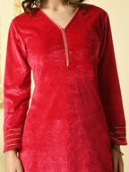 Myshka Women's Pink Velvet Kurta With Trousers Party Sets | Grocsy