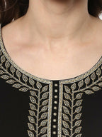 Ahalyaa Women's Black Georgette Glitter Print Kurta | Grocsy