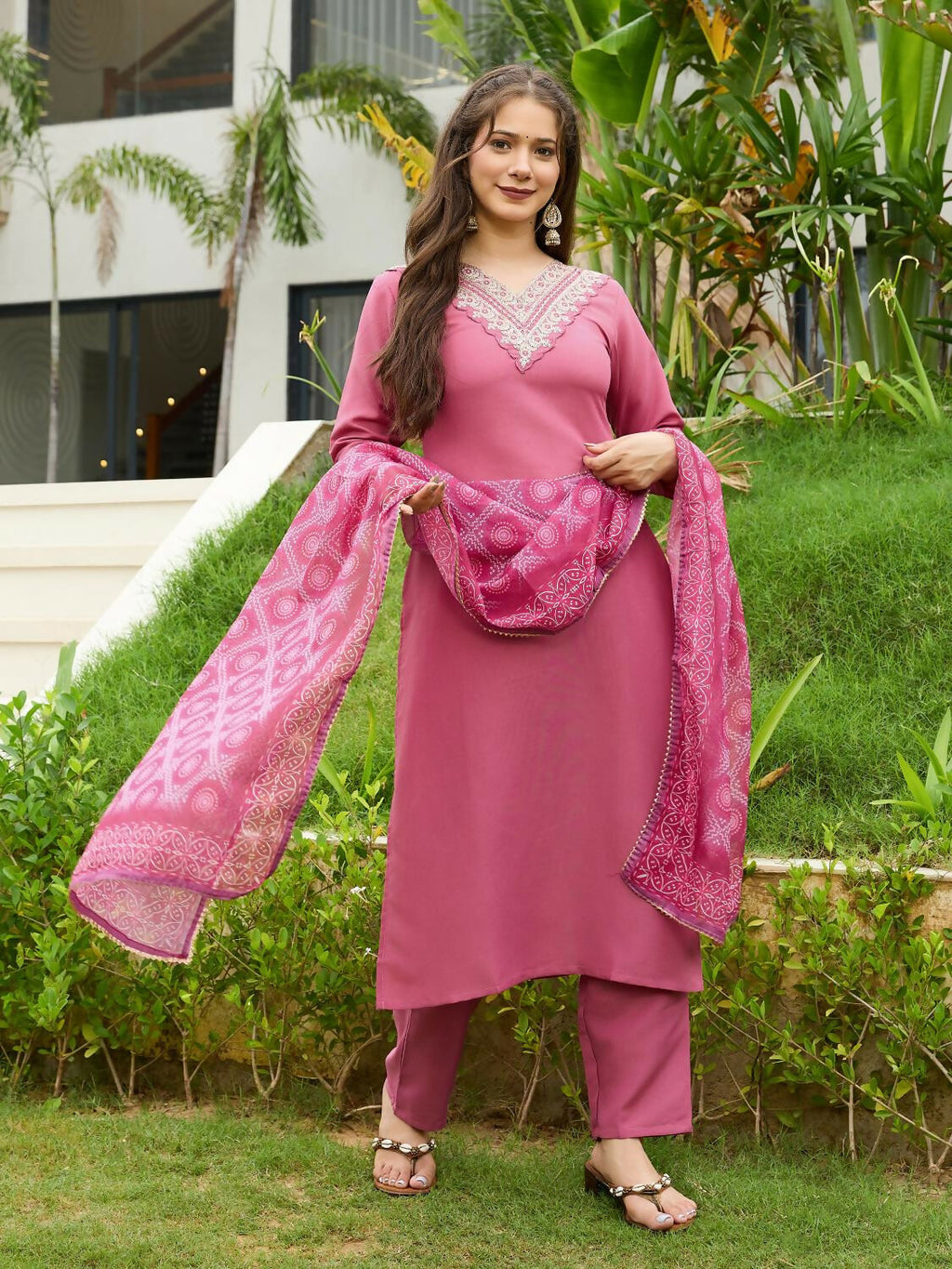 The52 Gajri Women's Beautiful Embroidered Rayon Fabric with Straight Kurta, Pant and Dupatta Set | Grocsy