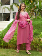 The52 Gajri Women's Beautiful Embroidered Rayon Fabric with Straight Kurta, Pant and Dupatta Set | Grocsy