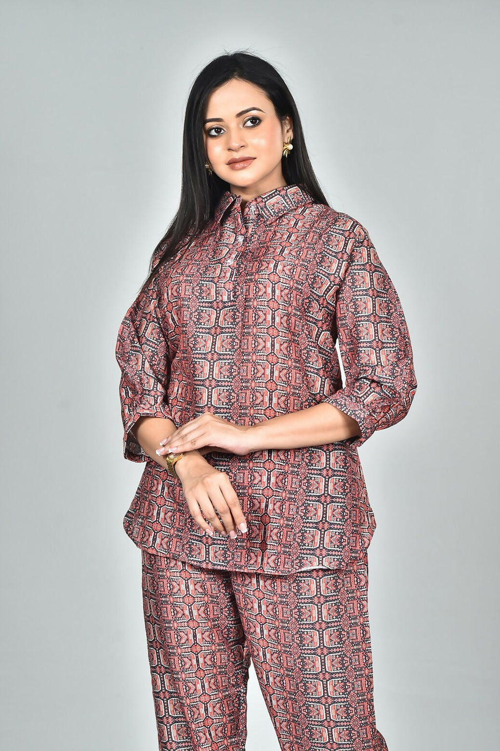 Morchari Digital Print Semi Muslin Co-Ord Set Top & Trouser-Multicolor | Grocsy