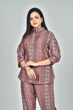 Morchari Digital Print Semi Muslin Co-Ord Set Top & Trouser-Multicolor | Grocsy