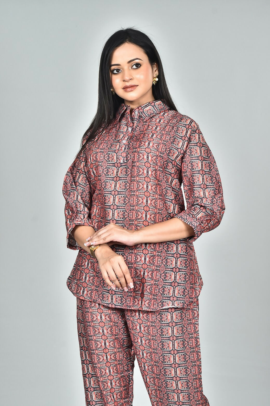 Morchari Digital Print Semi Muslin Co-Ord Set Top & Trouser-Multicolor | Grocsy