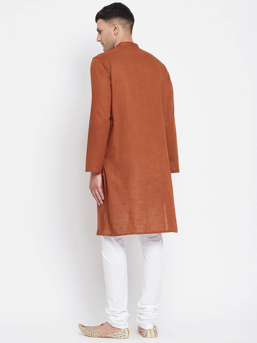 Even Apparels Brown Color Pure Cotton Men's Kurta With Band Collar | Grocsy