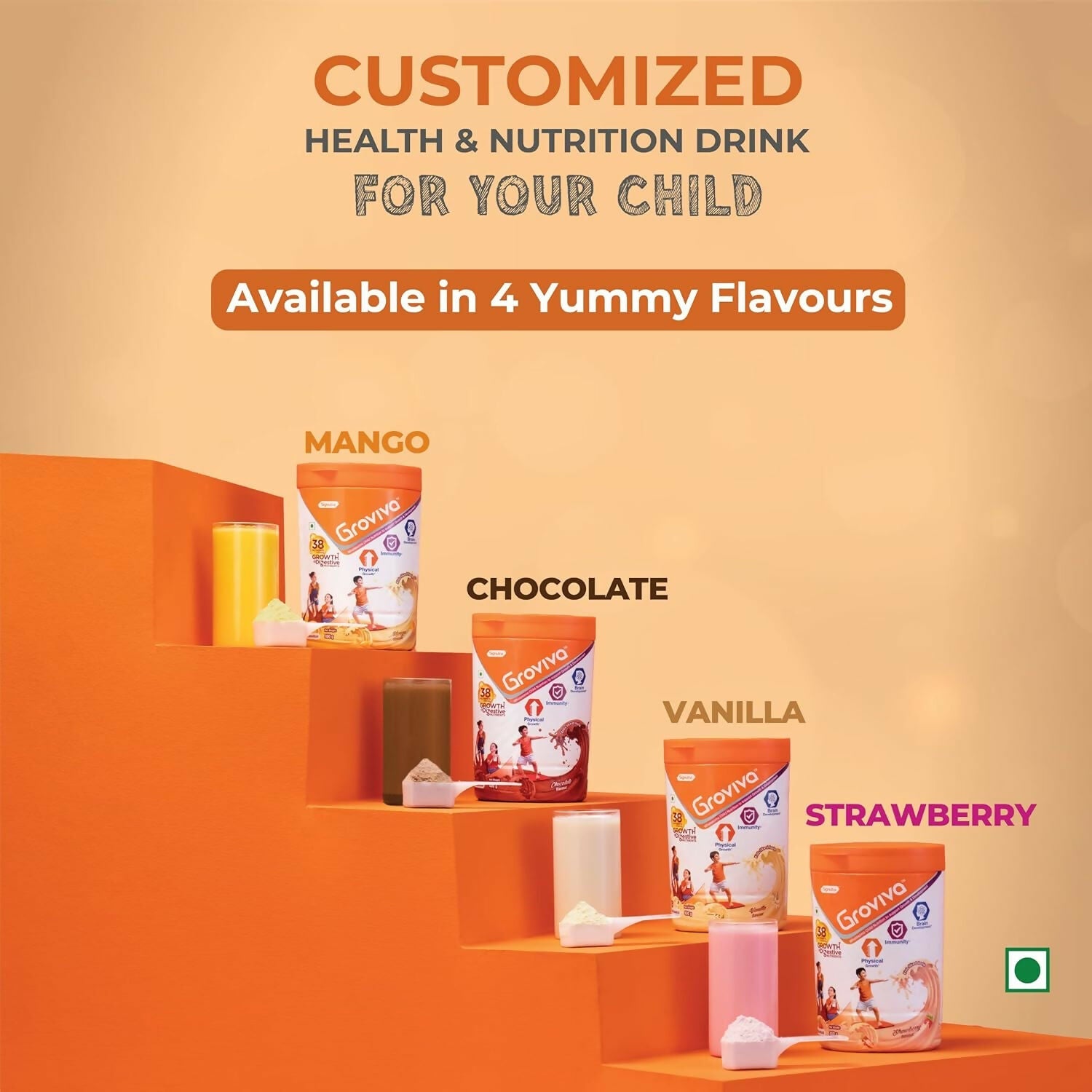 Groviva Customized Health & Nutrition Drink Powder For Kids - Strawberry Flavour | Grocsy