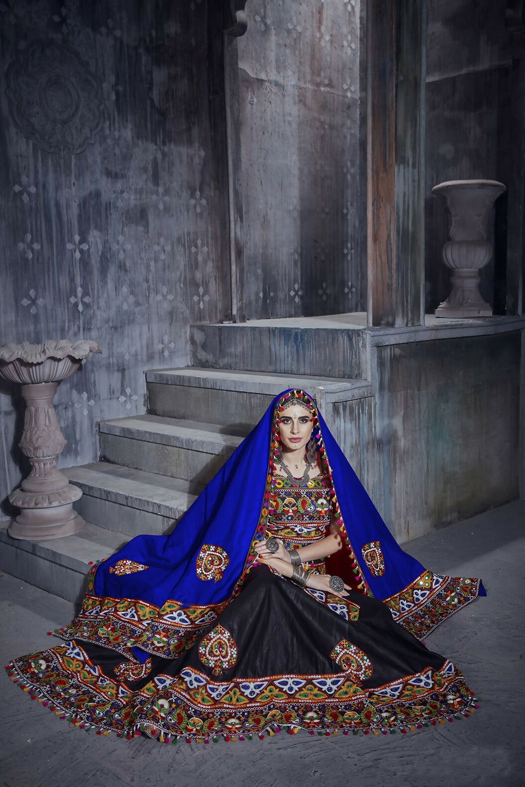 AI Fashion Black Art Silk Designer Navratri Lehenga Choli Collection | Grocsy