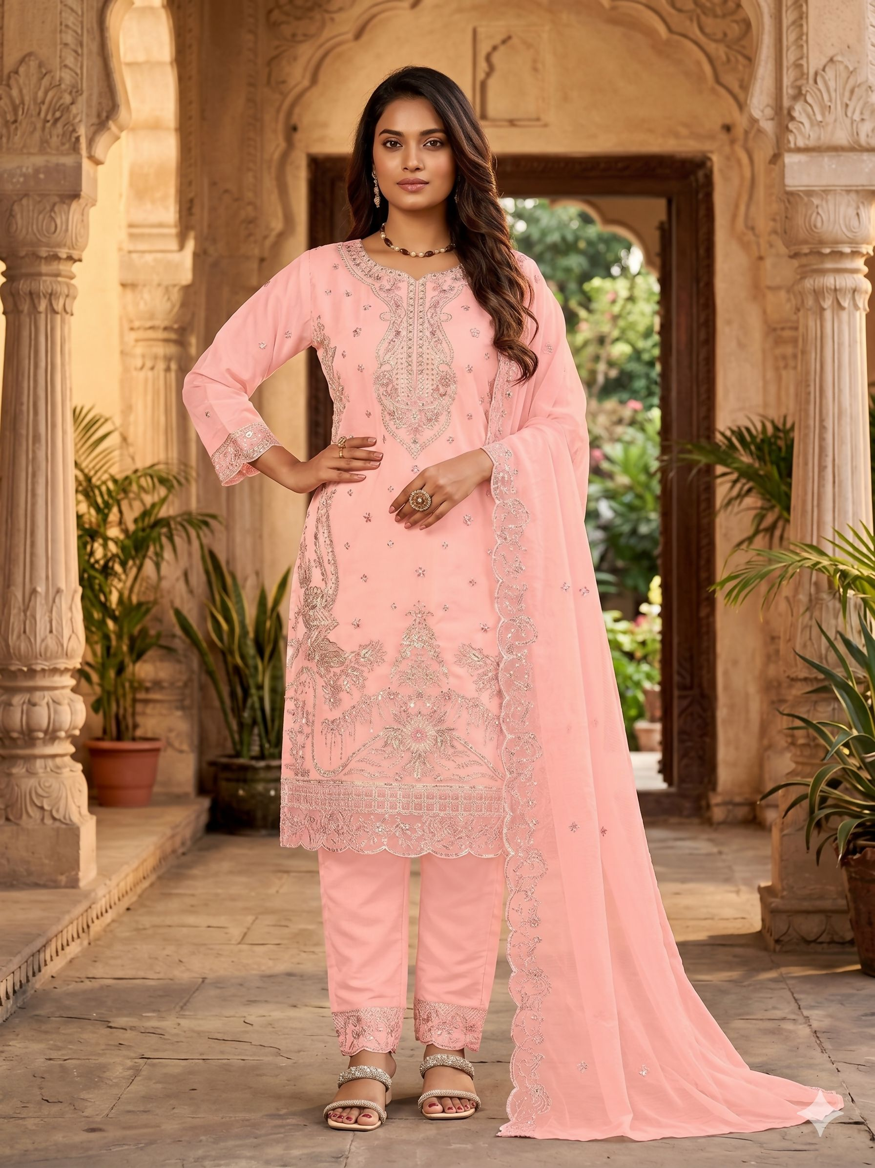 Teeya Creation Womens New Trendy Silk With Heavy Embroiedery With Sequence Work Pink Kurta Set | Grocsy