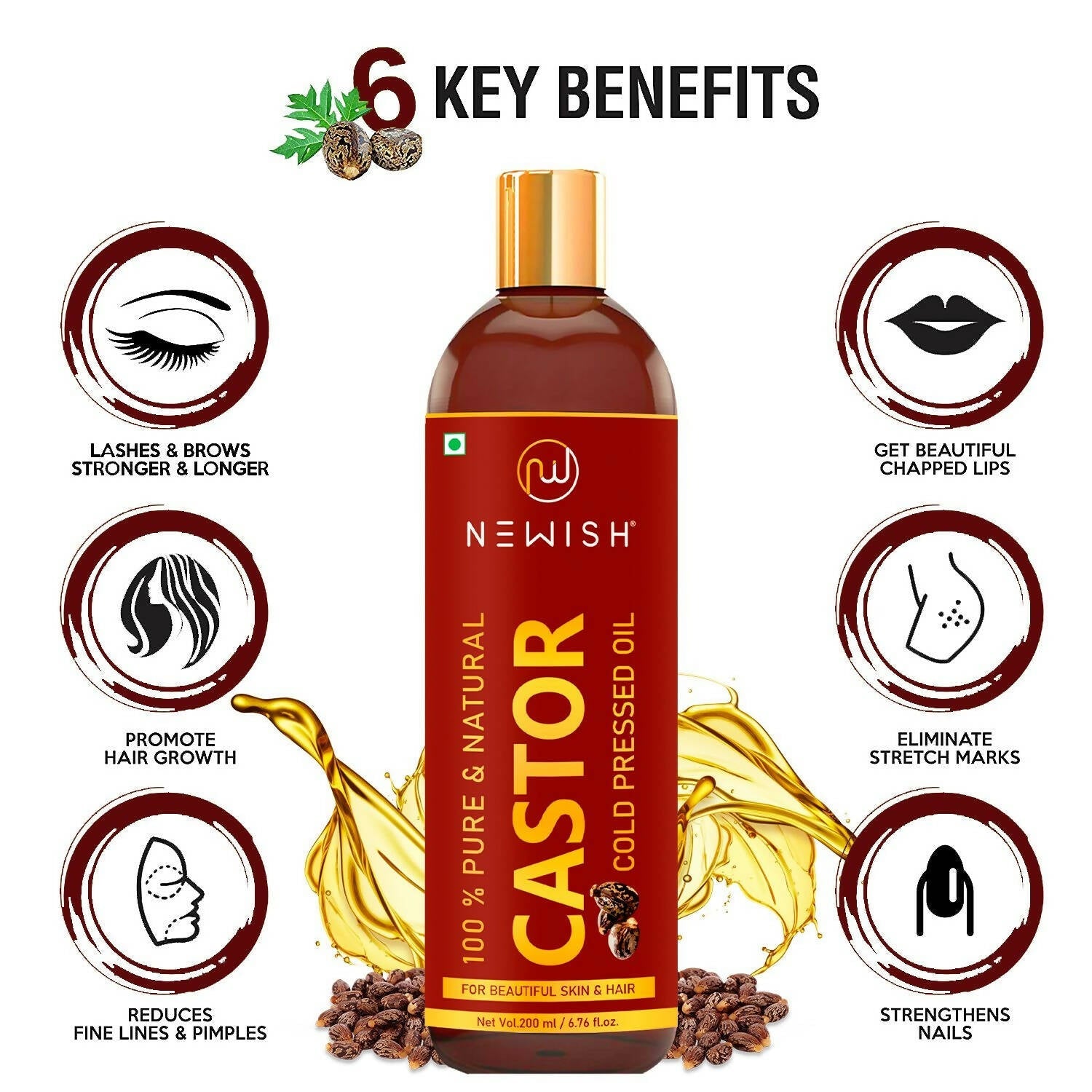 Newish Pure & Natural Castor Oil for Hair & Skin | Grocsy