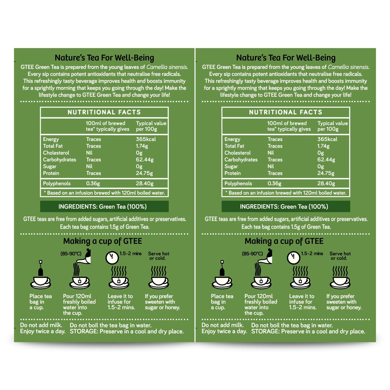 Gtee Green Tea Bags - Regular | Grocsy