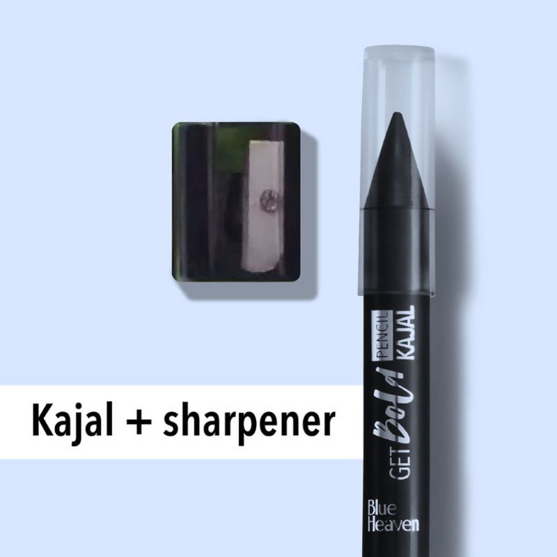 Blue Heaven Get Bold Pencil Kajal With Free Sharperner Or Comphor & Castor Oil - Black | Grocsy