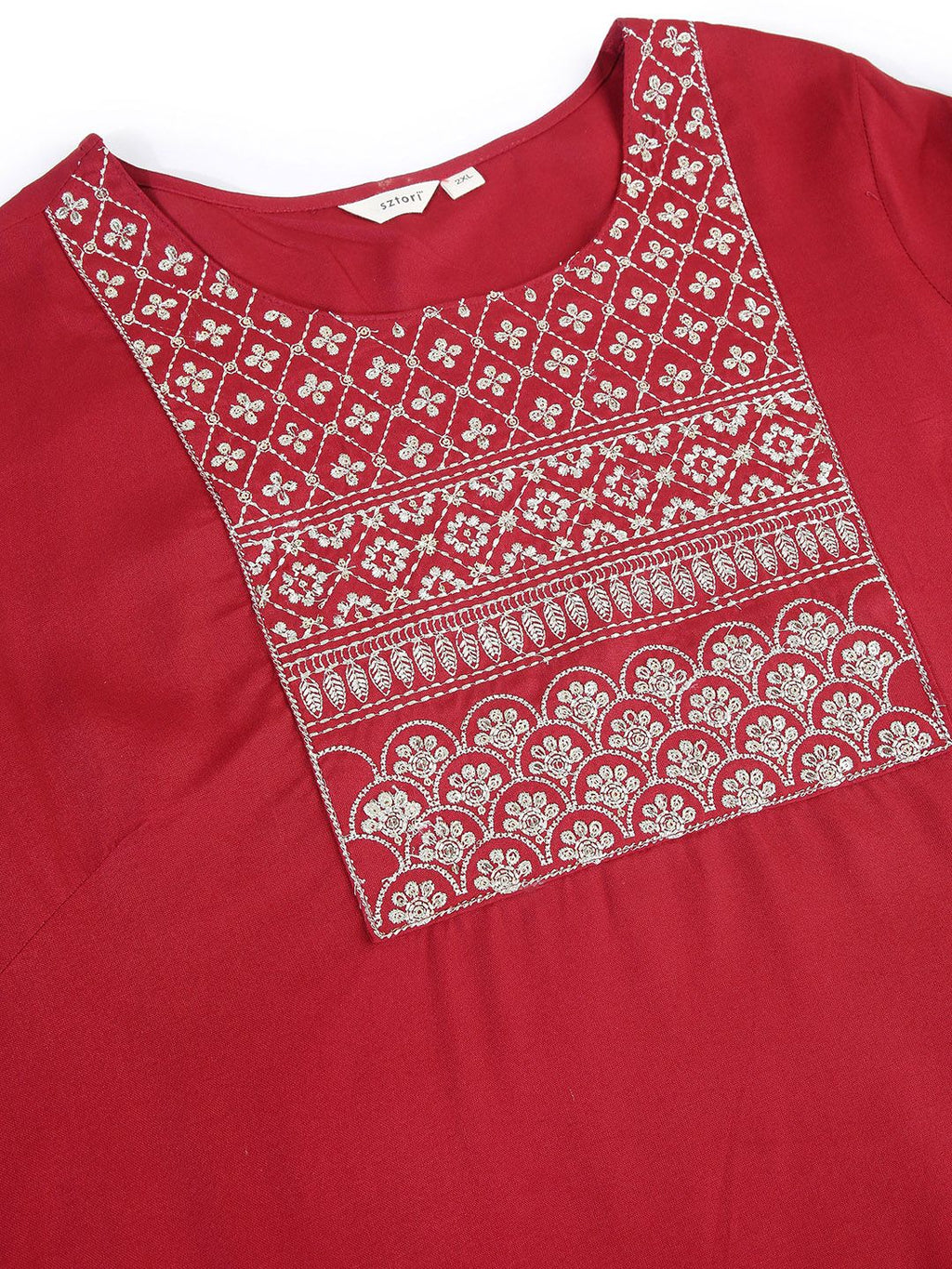 Sztori Plus Size Floral Yoke Design Thread Work Straight Kurta | Grocsy