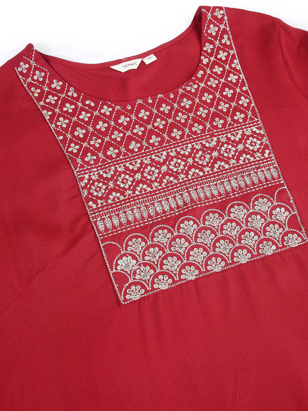 Sztori Plus Size Floral Yoke Design Thread Work Straight Kurta | Grocsy
