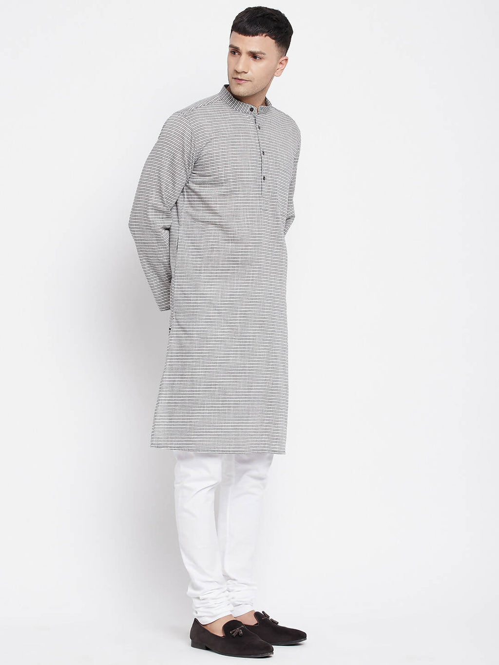 Even Apparels White Pure Cotton Men's Long Kurta With Band Collar | Grocsy