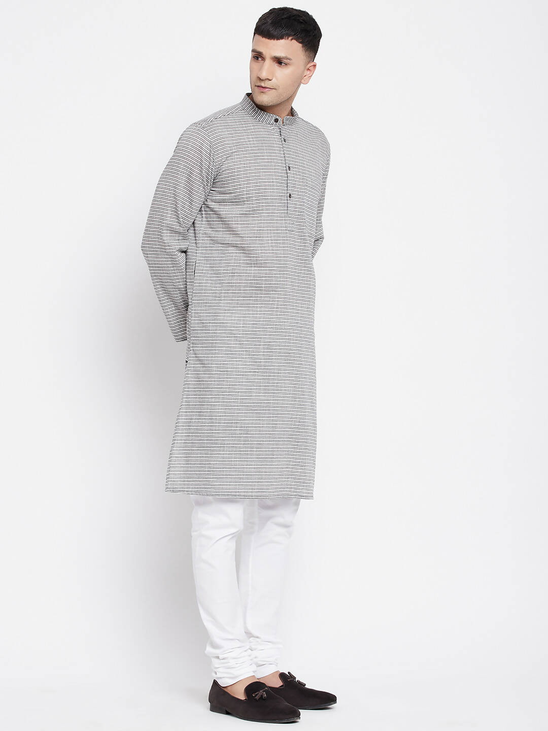 Even Apparels White Pure Cotton Men's Long Kurta With Band Collar | Grocsy