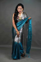 Exclusive Collection Beautiful Gray Green Tissue Silk Hand Weaving Handloom Saree With Running Blouse Piece | Grocsy